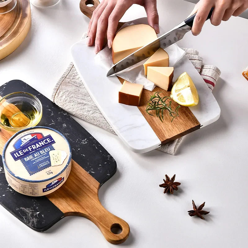 Black Marble & Wood Serving Board – Modern Kitchen Cutting & Charcuterie Platter