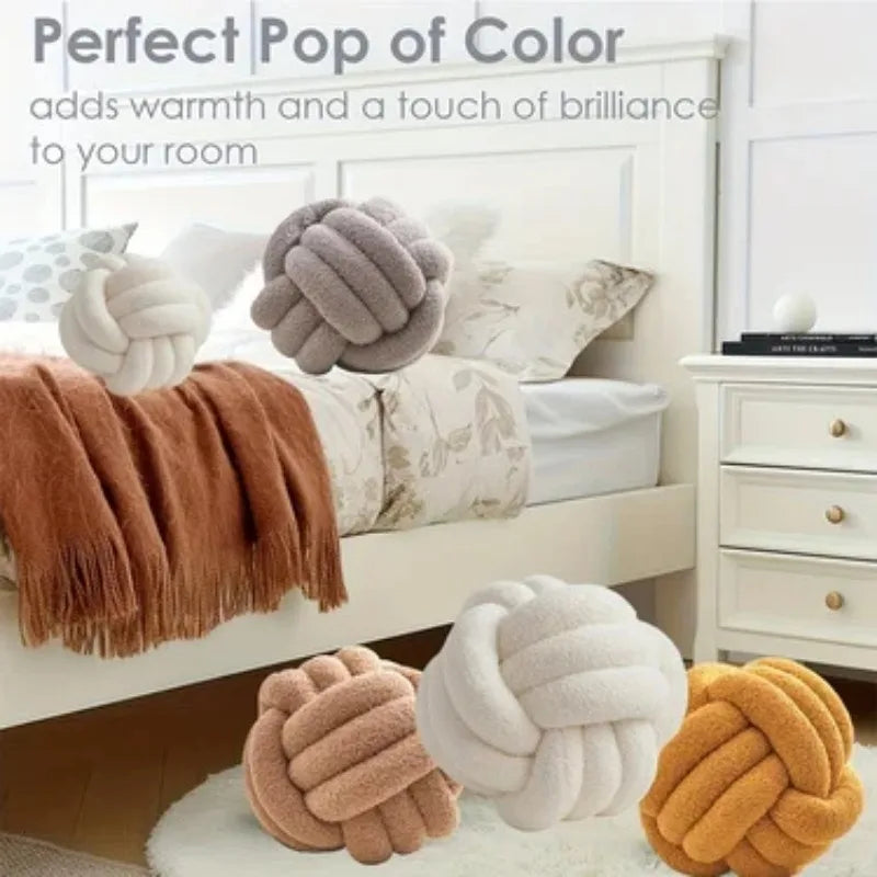 Woven Knot Ball Pillow – Round Decorative Cushion with Backrest for Sofa & Bedroom
