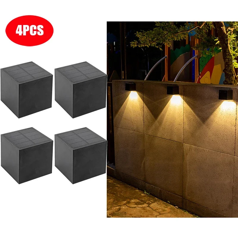 Solar LED Outdoor Wall Lights – Square Garden Fence & Courtyard Lights, Waterproof Decorative Lighting