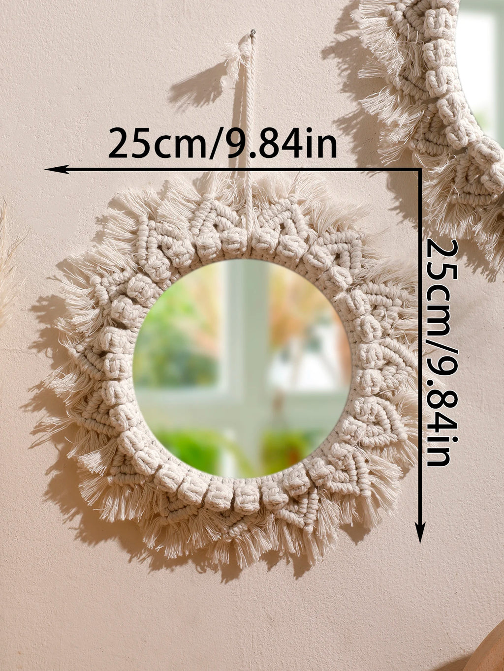 Boho Macrame Wall Mirror – Handwoven Nordic Decorative Mirror for Bedroom & Living Room