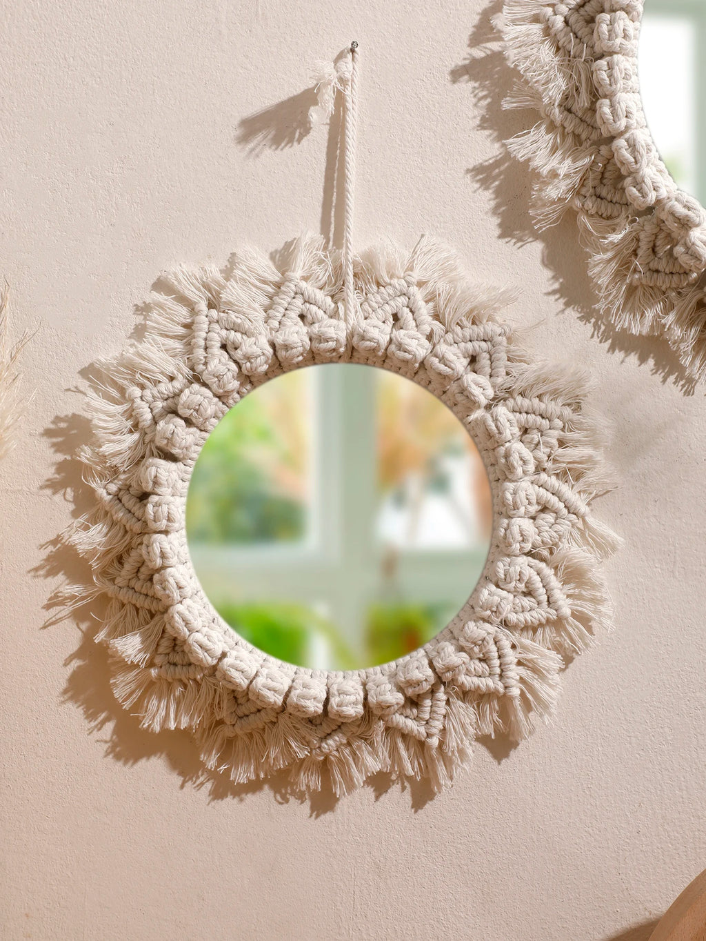 Boho Macrame Wall Mirror – Handwoven Nordic Decorative Mirror for Bedroom & Living Room